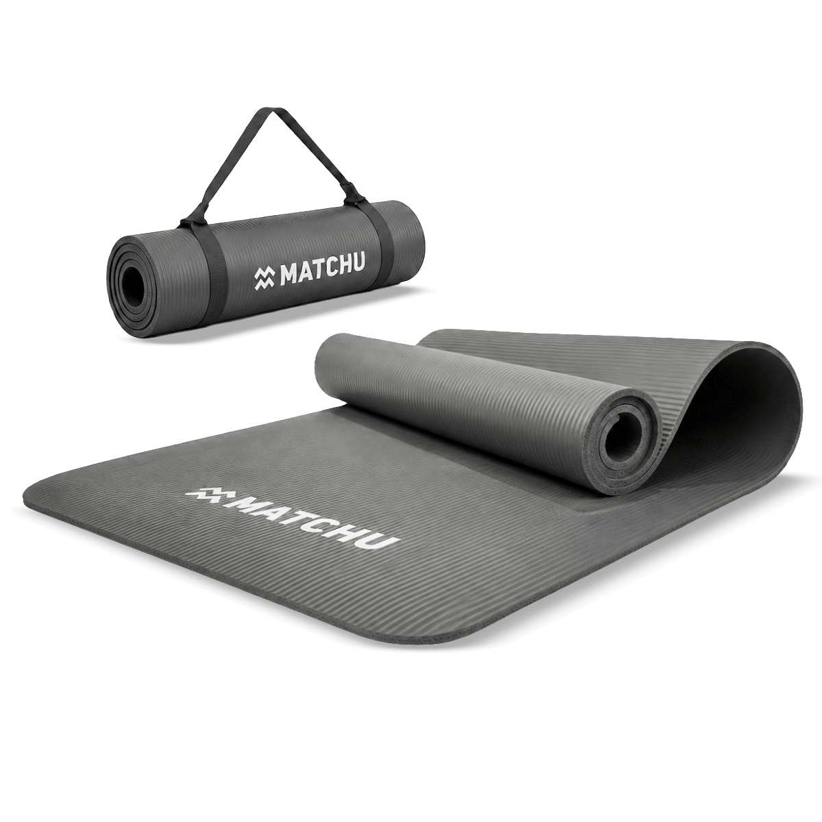 fitnessmat grijs hero shot en draagkoord