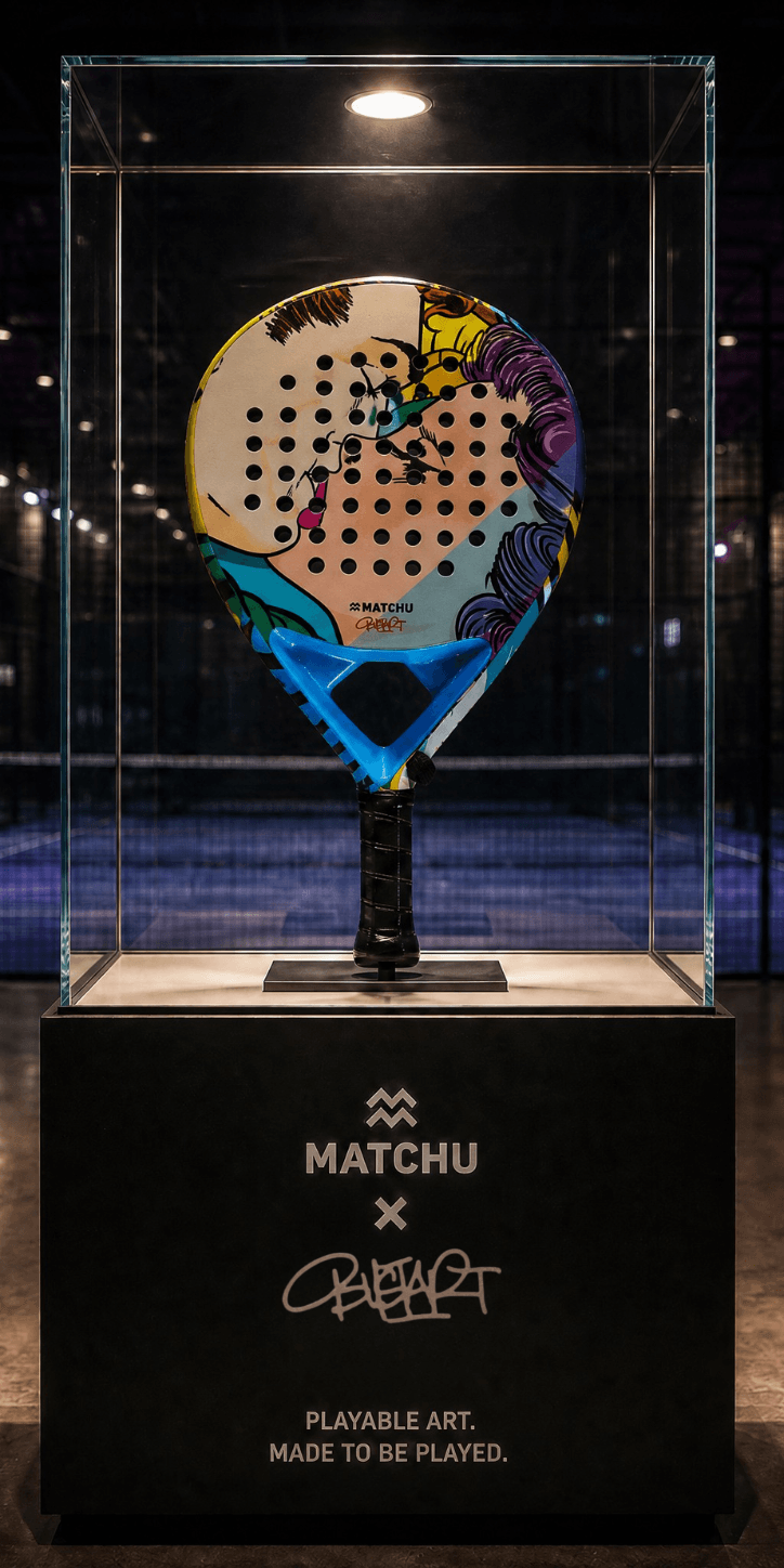 matchu x bustart padel racket in vitrine kast