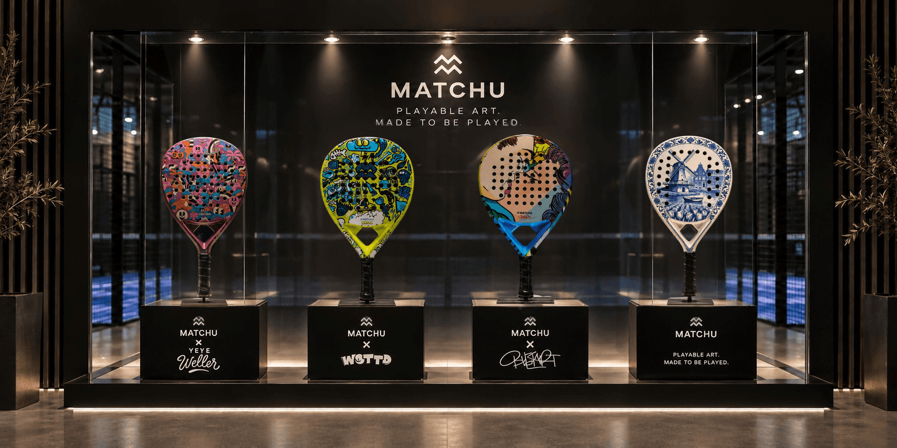 Art padel rackets vitrinekast 