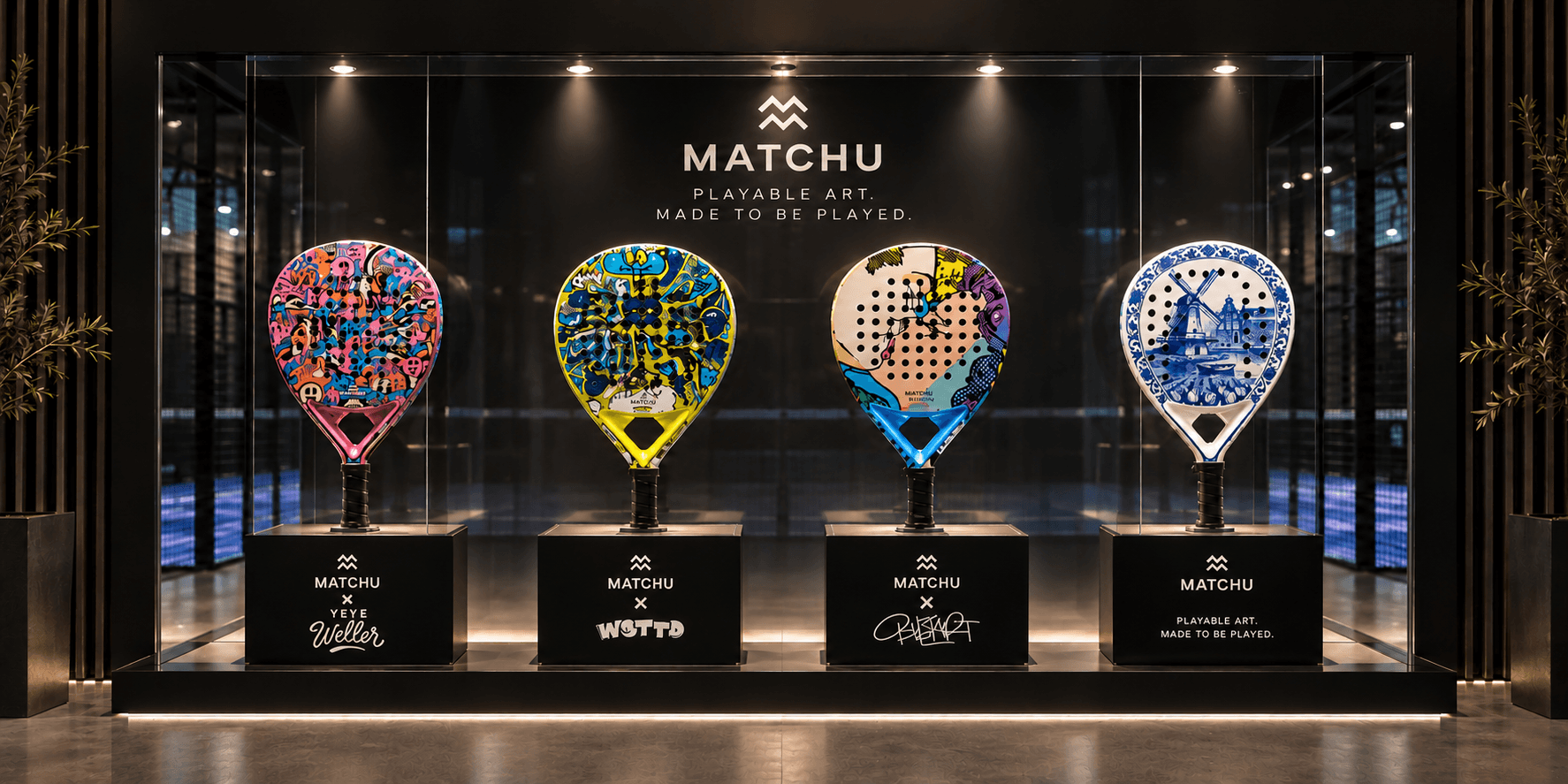 Art padel rackets vitrine
