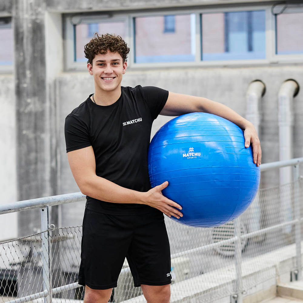 fitnessbal blauw 75cm voorkant hold dex matchu