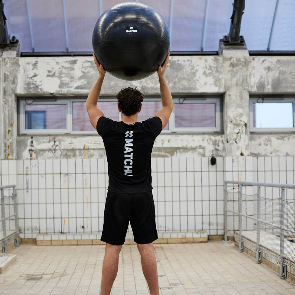 fitnessbal zwart 85cm achterkant air dex matchu