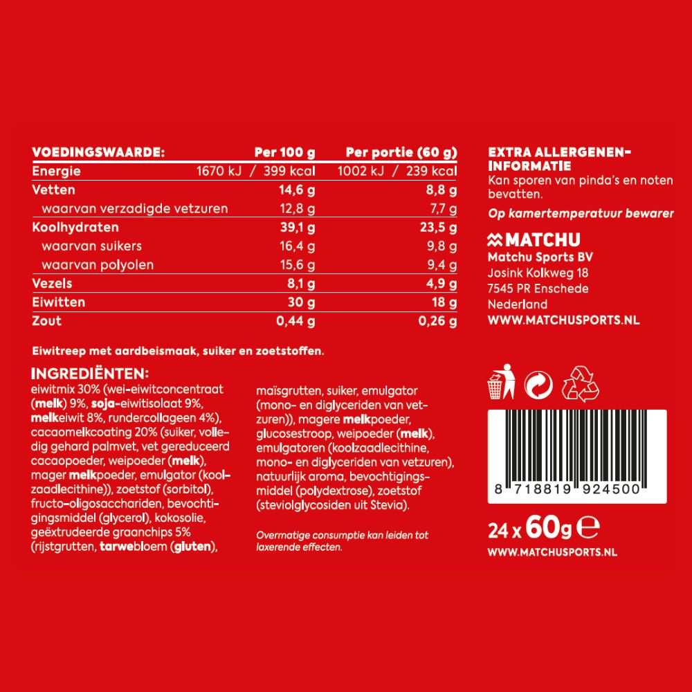 Voedingswaarden Strawberry Protein Bar